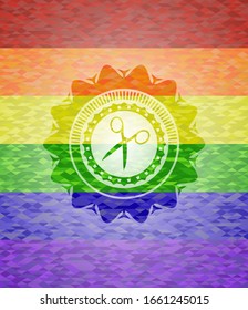 scissors icon inside lgbt colors emblem 