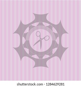scissors icon inside pink emblem. Vintage.
