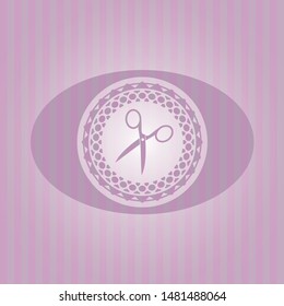 scissors icon inside pink icon or emblem