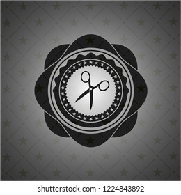 scissors icon inside realistic black emblem