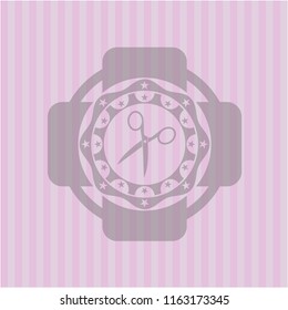 scissors icon inside realistic pink emblem