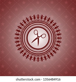 scissors icon inside realistic red emblem