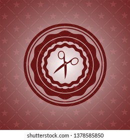scissors icon inside realistic red emblem