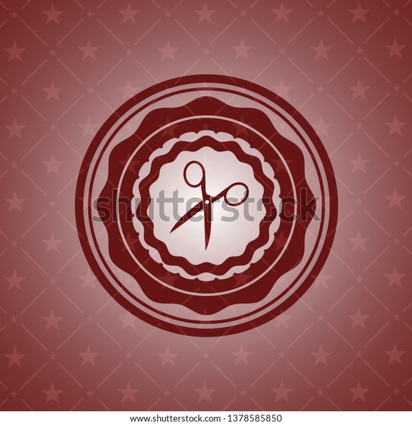 scissors icon inside\
realistic red emblem