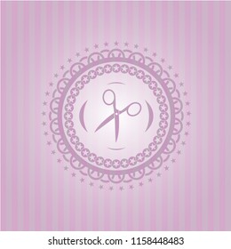 scissors icon inside retro pink emblem
