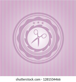 scissors icon inside retro pink emblem