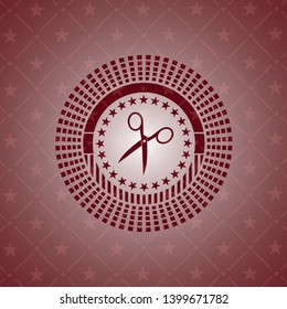 scissors icon inside retro red emblem
