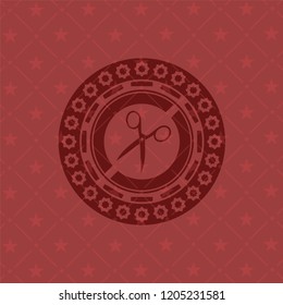 scissors icon inside retro style red emblem