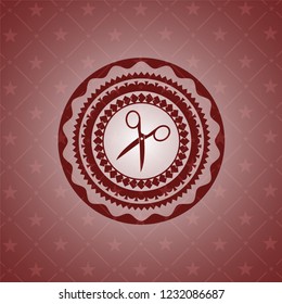 scissors icon inside retro style red emblem
