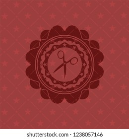scissors icon inside retro style red emblem