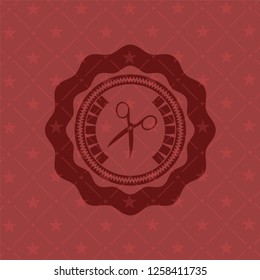 scissors icon inside retro style red emblem