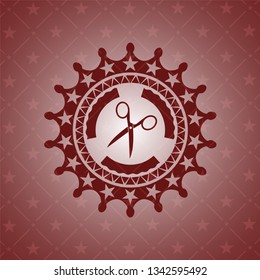 scissors icon inside retro style red emblem