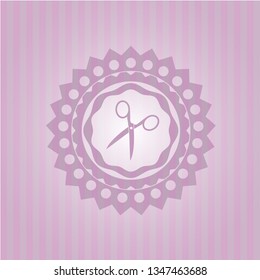 scissors icon inside retro style pink emblem