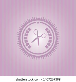 scissors icon inside retro style pink emblem