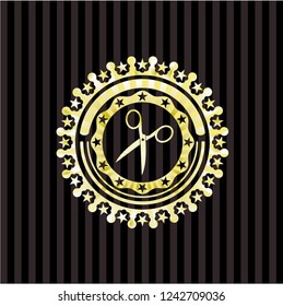 scissors icon inside shiny emblem