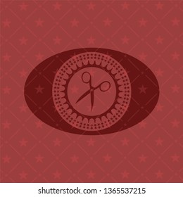 scissors icon inside vintage red emblem