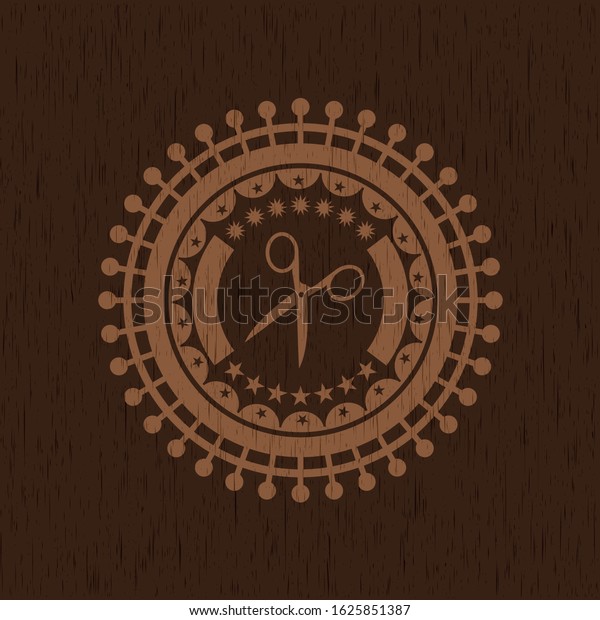 scissors icon inside\
vintage wood emblem