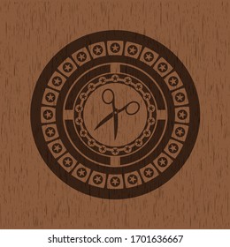 scissors icon inside wooden signboards