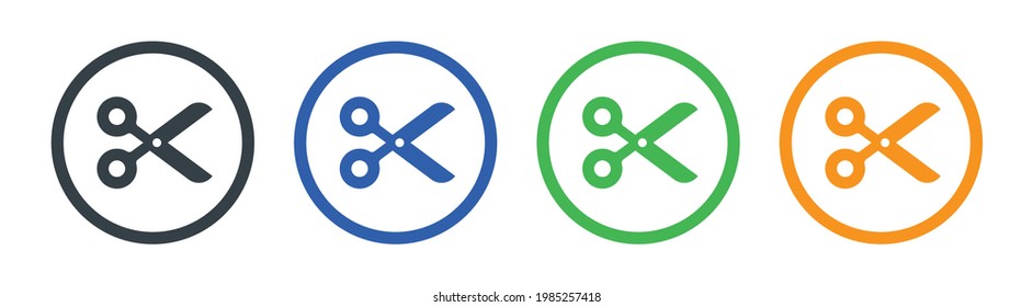 Scissors icon isolated on white background. Tailor symbol. Cutting tool sign. Circle button. Vector