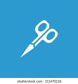 scissors icon, isolated, white on the blue background. Exclusive Symbols 