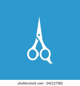scissors icon, isolated, white on the blue background. Exclusive Symbols 