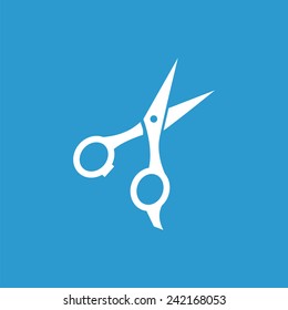 scissors icon, isolated, white on the blue background. Exclusive Symbols 