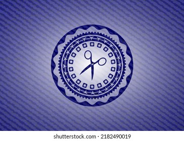 scissors icon with jean texture. 