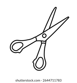 Scissors icon in line art style isolated on white background. Minimalist stylized scissors outline for design and craft.