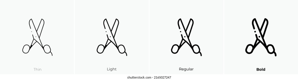 Schere Symbol. Lineares Zeichen einzeln auf weißem Hintergrund. Vektorgrafik.
