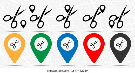 Scissors icon in location set. Simple glyph, flat illustration element of web, minimalistic theme icons