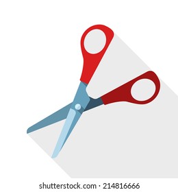 Scissors icon with long shadow on white background