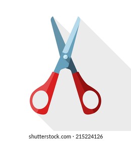 Scissors icon with long shadow on white