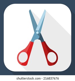 Scissors icon with long shadow, vector