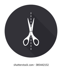 scissors icon with long shadow - vector round button