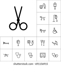 scissors icon, medical tools set on white background