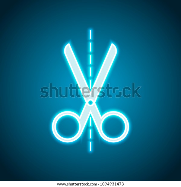 scissors icon. Neon style. Light decoration icon.\
Bright electric\
symbol