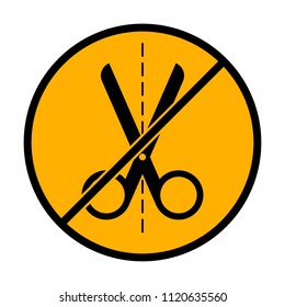 scissors icon. not allowed, black object in warning sign with orange background color