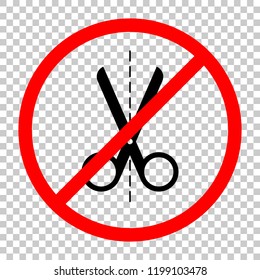 scissors icon. Not allowed, black object in red warning sign with transparent background