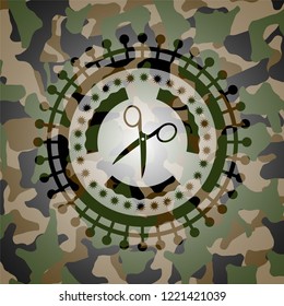 scissors icon on camo pattern
