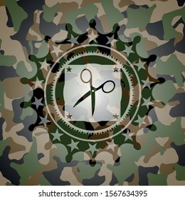 scissors icon on camo pattern