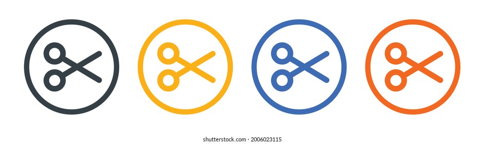 Scissors icon on circle sign. Vector illustration