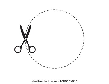 Scissors Icon On Dotted Circle, Vector Design