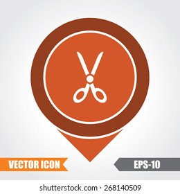  Scissors Icon On Map Pointer. Eps.-10.