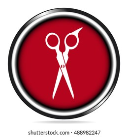 Scissors icon on red button vector illustration