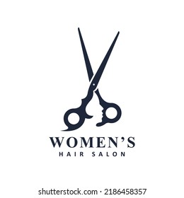 scissors icon on white background, abstract beautiful girl face.