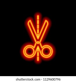 scissors icon. Orange neon style on black background. Light icon