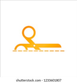 scissors icon. Orange sign with low light on white background