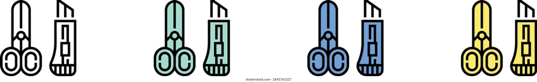 scissors icon. Outline, Green, Blue and Yellow Style Design Isolated On White Background