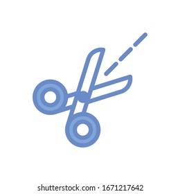 Schere Symbol auf weißem Hintergrund, blauer Umriss, Vektorillustration
