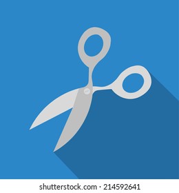 scissors icon paper style on blue background. vector illustration